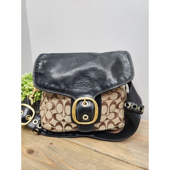 COACH AUTHENTIC BLEEKER SIGNATURE CANVAS LEATHER FLAP SHOULDER BAG 11434 - Picture 1 of 16